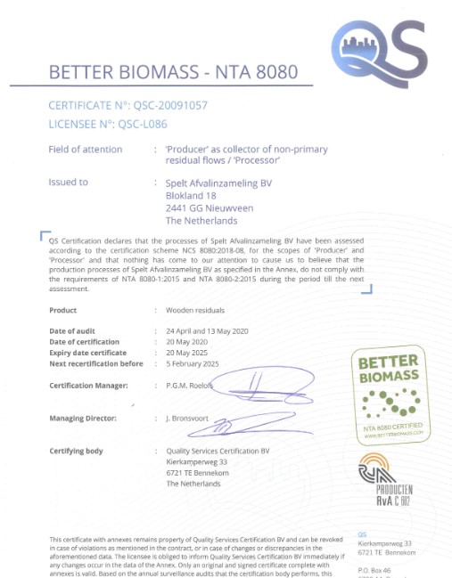 Better Biomass - NTA 8080 certificaat